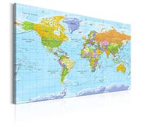 decomonkey Pannello in fibra per puntine 120 x 80 cm contiene 50 pin Mappa del mondo politico ENG tela Planisfero Bacheca e quadro su tela in uno