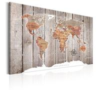 decomonkey Pannello in fibra per puntine 120 x 80 cm contiene 50 pin Mappa del mondo tela su sfondo marrone chiaro Bacheca e quadro su tela in uno