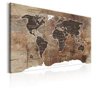 decomonkey Pannello in fibra per puntine 120 x 80 cm contiene 50 pin Mappa del mondo tela su sfondo marrone Bacheca e quadro su tela in uno