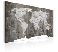 decomonkey Pannello in fibra per puntine 120 x 80 cm contiene 50 pin Mappa del mondo tela su sfondo grigio Bacheca e quadro su tela in uno