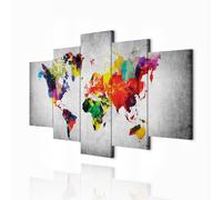 decomonkey Quadro Stampa su Tela Mappa del mondo 150x75 cm 5 pezzi Decorazione Soggiorno Camera da letto Ufficio Decorazione da parete Tela Murale Fotografia Immagini Mappa Continente