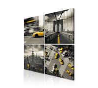 decomonkey Quadro Stampa su Tela moderno New York Set di 4 pezzi 30x30 cm Murale Fotografia Immagini Decorazione da parete Grafica Città City Ponte Taxi Manhattan NY bianco nero giallo