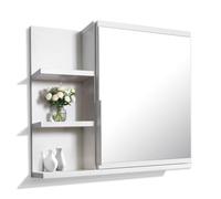 DecoNest Armadietto a specchio 60 x 50 cm, bianco, con ripiani, specchio da bagno, pensile - sinistra
