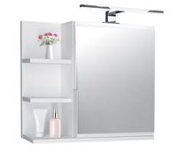 DecoNest Mobiletto a specchio 60x50 bianco, mobiletto da bagno con ripiani, specchio da bagno, sospeso, da parete LAMPADA LED - Sinistra