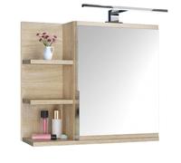 DecoNest Mobiletto a specchio 60x50 sonoma, mobiletto da bagno con ripiani, specchio da bagno, mobiletto sospeso, mobiletto da parete LAMPADA LED - Sinistra
