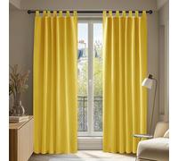 Deconovo - Set di 2 tende occultanti, termiche, anti freddo, isolanti, decorazione per la casa, con passanti, 140 x 175 cm, colore: giallo mostarda.