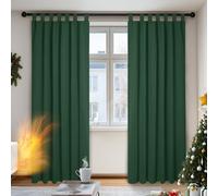 Deconovo - Set di 2 tende per finestra dei bambini, oscuranti, isolanti, termiche, anti freddo, con passanti, 140 x 220 cm, colore: verde abete.
