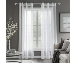 Deconovo - Tenda con occhielli, effetto lino, trasparente, in voile, 240x140 cm (altezza x larghezza), colore bianco, set da 2 pezzi