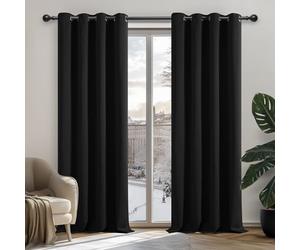 Deconovo Tende Camera da Letto Oscuranti per Interni 2 Pezzi 160 CM Altezza, Tende Termiche Isolanti Tinta Unita con Occhielli, 132x160 CM (Larghezza x Altezza), Nero