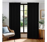 Deconovo Tende Oscuranti 100% con Nastro Arricciatore - Set di 2 Pannelli 140x160 cm Nero, Tende per Interni Moderne per Camera da Letto e Soggiorno