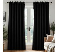 Deconovo Tende Oscuranti per Interni con Anelli - Set di 2 Tende Termiche Isolanti e Anti-Rumore, 200x210 cm (LxA), Ideali per Camera da Letto, Soggiorno e Ufficio, Nero