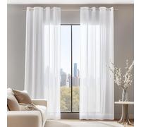 Deconovo Tende Trasparenti per Interni Moderne con Anelli - Set di 2 Pannelli in Voile Morbido per Camera da Letto e Soggiorno，140x175 cm，Bianco