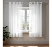 Deconovo Tende Trasparenti per Interni Moderne con Anelli - Set di 2 Pannelli in Voile Morbido per Camera da Letto e Soggiorno，140x138 cm，Bianco