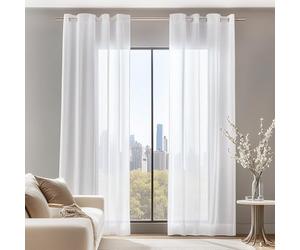 Deconovo Tende Trasparenti per Interni Moderne con Anelli - Set di 2 Pannelli in Voile Morbido per Camera da Letto e Soggiorno，140x175 cm，Bianco