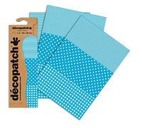 Decopatch C549O - 1 BUSTA da 3 fogli di carta stampata 30x40 cm, Cotone, pois, a righe blu