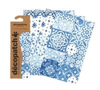 Décopatch C904C - Une pochette de 3 feuilles de papier imprimé 30x40 cm, Carreaux bleus