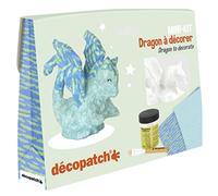 Decopatch KIT035C - Mini-kit drago - Kit completo che include un animale in cellulosa dipinto di bianco - 2 fogli Decopatch - 1 pennello - 1 vasetto di colla vernice - FAI DA TE e Hobby Creativi