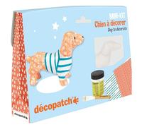 Decopatch KIT026C - Un mini KIT che include un animale in cartapesta bianca, 2 fogli Decopatch, un pennello e un vasetto di colla vernice, Bassotto