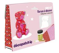 Décopatch KIT037C - Mini-kit orsacchiotto - Kit completo che include un animale in cellulosa dipinto di bianco - 2 fogli Décopatch - 1 pennello - 1 vasetto di colla vernice- FAI DA TE e Hobby Creativi