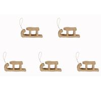 Décopatch NO047Cpack - Lot de 5 Luges à suspendre et à décorer en papier mâché brun - 10x3,5x4 cm
