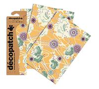 Décopatch-Un Sacchetto di 3 Fogli di Carta Stampata 30 x 40 cm, Fiori Sfondo Giallo Foglie, Colore, Lot de 3 feuilles, C708O