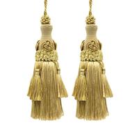 DÉCOPRO Elegante nappa per chiavi da 17,5 cm, anello da 10 cm, accentata con rosetta e nappe (Style# BKT) Gold Medley #8633 (bicolore oro, beige), confezione da 2