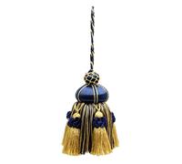DÉCOPRO Elegante nappa per chiavi, realizzata a mano, 10 cm, anello da 8,5 cm, accentata con nappe a corona (stile # KTAX4), oro nautico #1152 (oro chiaro e giallo, blu navy) confezione da 2