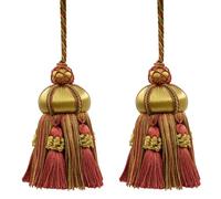DÉCOPRO Elegante nappa per chiavi, realizzata a mano, 10 cm, anello da 8,5 cm, accentata con nappe a corona (stile # KTAX4) dorato, beige rosso, #LX07 (rosso ruggine, oro, beige, rosso arancione