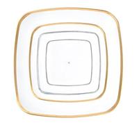 Decor Decorline - Piatti Rigidi Riutilizzabili da 32 Pezzi/per 16 Persone - Trasparenti con Bordo Oro - Dessert & Pranzo - 2 Misure (16x25 cm, 16x18 cm) - Classic