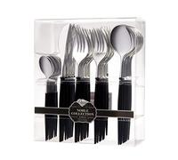 Decor Decorline - Set di posate in plastica resistente riutilizzabile - 40 pezzi - Include 16 forchette, 8 coltelli, 8 cucchiai e 8 cucchiaini da caffè - Noble - Top: Argento lucido - Manico: Nero