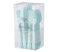 Decor Decorline - Set di posate in plastica robusta riutilizzabile - 40 pezzi - Ciascuno con 20 forchette, 10 coltelli, 10 cucchiai - Collezione Baroque - Turchese
