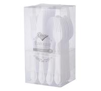 Decor Decorline - Set di posate in plastica robusta riutilizzabile - 40 pezzi - Ciascuno con 20 forchette, 10 coltelli, 10 cucchiai - Collezione Baroque - Bianco