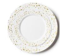 Decor Decorline - Set di stoviglie in plastica riutilizzabile di alta qualità, 32 pezzi, Pebbled Combo - Bianco/Oro - Stabile, set di piatti riutilizzabili - 2 misure (16 x 26 cm, 16 x 19 cm)