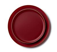 Decor Decorline - Set Piatti Plastica Rigida Riutilizzabili da 20 pezzi/per 10 persone - Edge Collezione - Rosso con Bordo Oro - Piatti dessert & Piatti pranzo - 2 misure (10x26cm, 10x21cm)