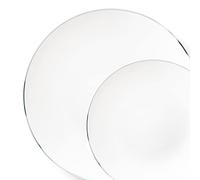 Decor Decorline - Set Piatti Plastica Rigida Riutilizzabili da 32 pezzi/per 16 persone - Classic Combo - bianco con Bordo Argento - Piatti dessert & Piatti pranzo - 2 misure (16 x 26 cm, 16 x 19 cm)