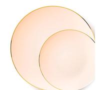 Decor Decorline - Set Piatti Plastica Rigida Riutilizzabili da 32 pezzi/per 16 persone - Classic Combo - Rosa con Bordo Oro - Piatti dessert & Piatti pranzo - 2 misure (16 x 26 cm, 16 x 19 cm)
