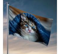 Decor For Man Cave A Cat With Striking Blue Eyes Is Cozy Under A Blue Knit Blanket. Bandiera Vintage Decor Portico Decor (30 x 45 cm)
