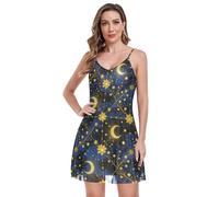 decor gift Abito estivo Elegante Senza Maniche Regolabile Backless Spaghetti Strap V Neck Mesh Classic Blue Mystery Moon, Classic Blue Mystery Moon, M