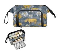decor gift African Rhino Water Lily Grey Pencil Box Grande Capacità Make Up Bag con Scomparto per Bambini Scuola Media estuche para lapices mujer