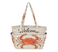 decor gift Benvenuto Granchio Arancione Modello di Legno Delle Donne Tote Bag Borsa Da Viaggio per il Lavoro Quotidiano Pendolari con Tasca bolso de hom