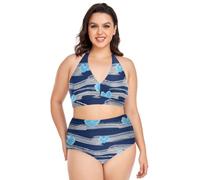 decor gift Bikini per Plus Size Donne Regolabile Blu Navy A Strisce Cuori Halter Collo Costumi Da Bagno Vita Alta 2 Pezzi Signore, Cuori a righe blu navy, 3XL
