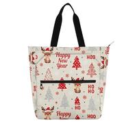 decor gift Borsa a tracolla per libri per bambini ragazzi ragazze felice anno nuovo fiocco di neve cervo beige resistente all'acqua biblioteca borsa a tracolla con cerniera per scuola e tempo di gioco
