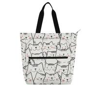 decor gift Borsa a tracolla per libri per ragazzi ragazze adulti cartoni animati gatti bianchi grande biblioteca borsa a tracolla con cerniera per la scuola shopping drogheria