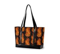 decor gift borsa da viaggio di classe per le donne con cerniera Navy Blue Tropical Palm Tree Coastal per la scuola con, Teschio di demonio fiammeggiante gotico Halloween