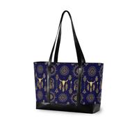 decor gift Borsa da viaggio portatile con cerniera Red White Blue Star American per college con pannolino, Western Boho Toro Cranio Modello Azteco Paese Toro Meridionale _00001_00003