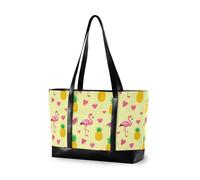 decor gift borsa del computer di modo per le donne con la chiusura lampo Ginkgo Foglie Oro e Grigio per viaggiare con il pannolino, Fenicotteri Ananas Giallo Estate