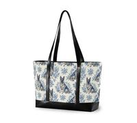 decor gift borsa del computer di modo per le donne con la chiusura lampo Ginkgo Foglie Oro e Grigio per viaggiare con il pannolino, Tedesco Francese Art Dog Blu