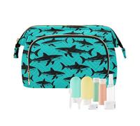 decor gift Borsa organizer per trucchi con cerniera a forma di squalo nero foglia di tè (longword) per gioielli e cosmetici