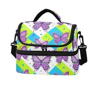 decor gift Borsa per il pranzo a doppio strato, stile bohémien, misteriosa, con farfalla viola, a doppio strato, con tasca laterale in tessuto, per spiaggia, viaggi, auto