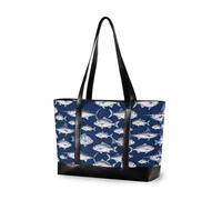 decor gift borsa per laptop di on cerniera Collage di pesci d'acqua dolce blu navy per le donne lavorano con il pranzo, Collage Pesci D'Acqua Dolce Blu Navy